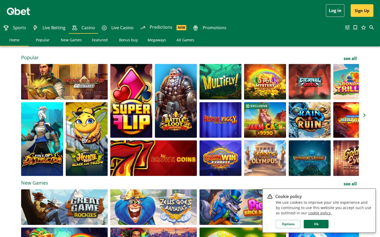 Qbet homepage screenshot