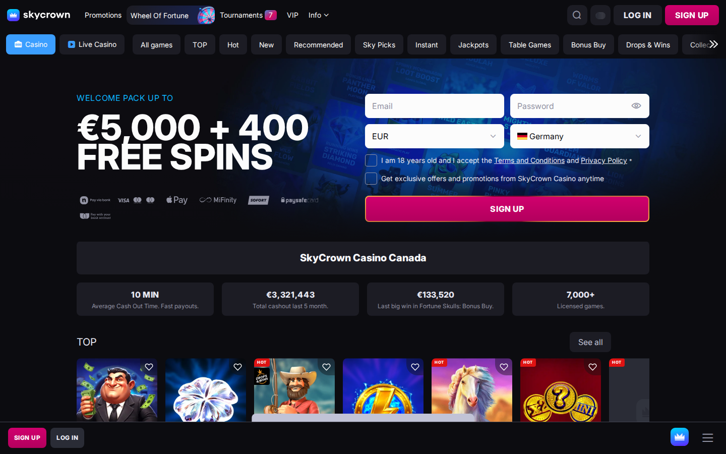 Skycrown homepage screenshot