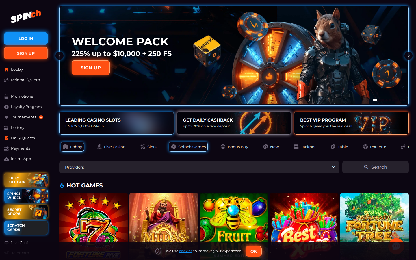 Spinch homepage screenshot